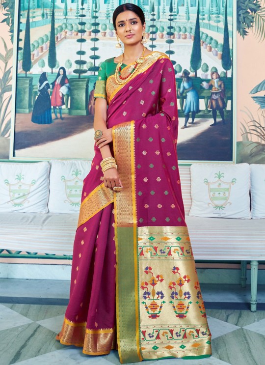 Magenta Pure Paithani Silk Designer Saree KASTURI SILK 95006 By Rajtex