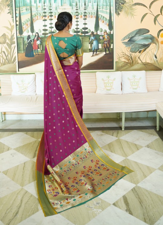 Magenta Pure Paithani Silk Designer Saree KASTURI SILK 95006 By Rajtex