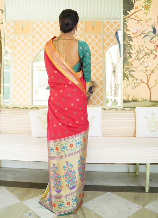 Red Pure Paithani Silk Designer Saree KASTURI SILK 95008 By Rajtex