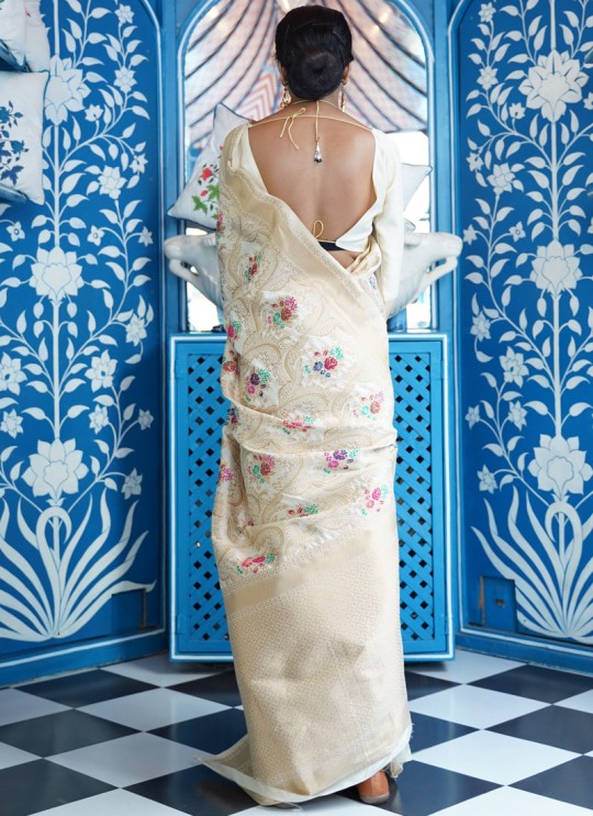 Cream Handloom Silk Party Wear Saree KATYANI SILK 96003 By Rajtex