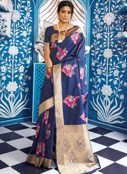 Blue Handloom Silk Party Wear Saree KATYANI SILK 96004 By Rajtex