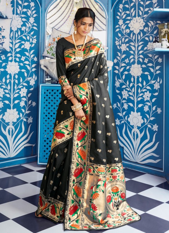 Black Handloom Silk Party Wear Saree KATYANI SILK 96006 By Rajtex