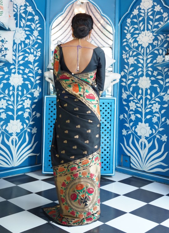 Black Handloom Silk Party Wear Saree KATYANI SILK 96006 By Rajtex