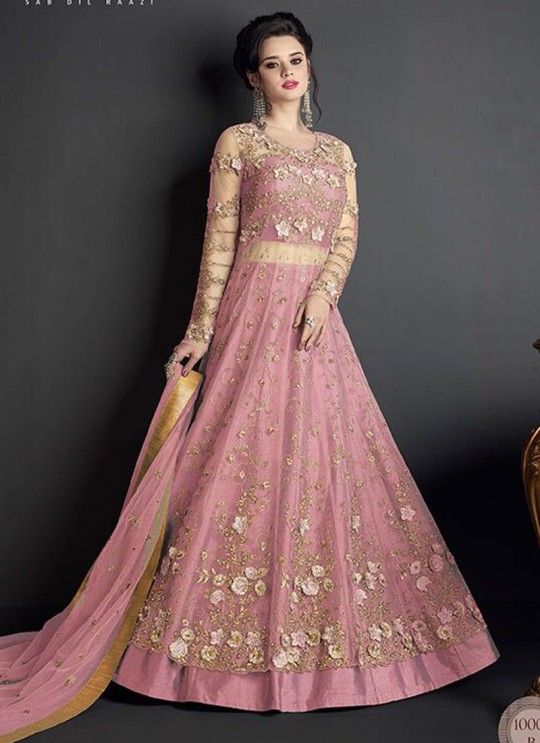 Pink Net Wedding Wear Floor Length Anarkali Raazi 10001B Color By Rama Fashions SC/010860