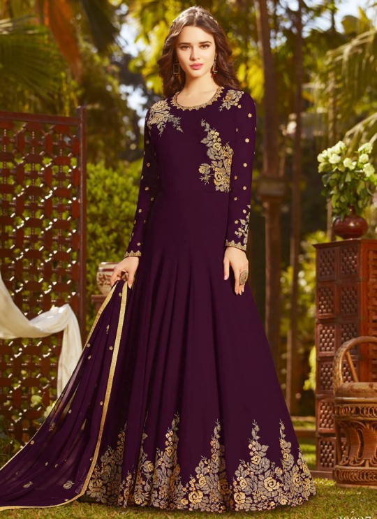Purple Georgette Wedding Wear Abaya Style Anarkali Raazi Vol 8 20027 By Rama Fashions SC/013973