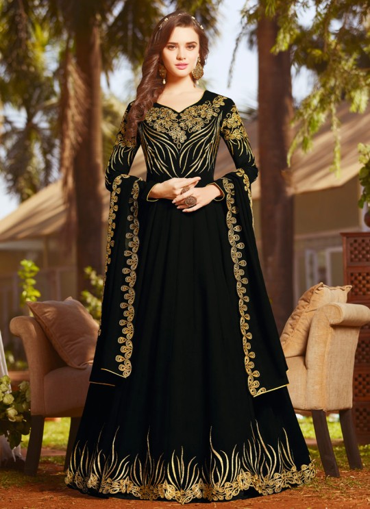 Black Georgette Wedding Wear Abaya Style Anarkali Raazi Vol 8 20029 By Rama Fashions SC/013975