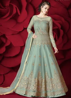 Green Net Wedding Wear Floor Length Anarkali Raazi Aroos The Bride 10011 By Rama Fashions SC/010841