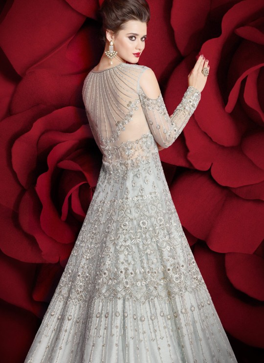Off White Net Wedding Wear Floor Length Anarkali Raazi Aroos The Bride 10013 By Rama Fashions SC/010843