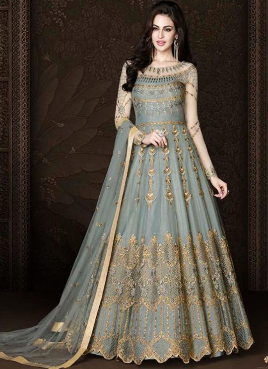 Grey Net Wedding Wear Floor Length Anarkali Raazi 10015 to 10021 Series 10018 By Rama Fashions SC/012084