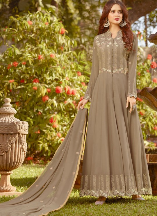Beige Georgette Wedding Wear Abaya Style Anarkali Raazi Vol 7 20020 By Rama Fashions SC/013469