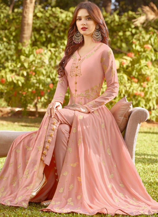 Peach Georgette Wedding Wear Abaya Style Anarkali Raazi Vol 7 20023 By Rama Fashions SC/013472