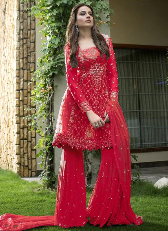 Red Net Designer Pakistani Suit SC/014026