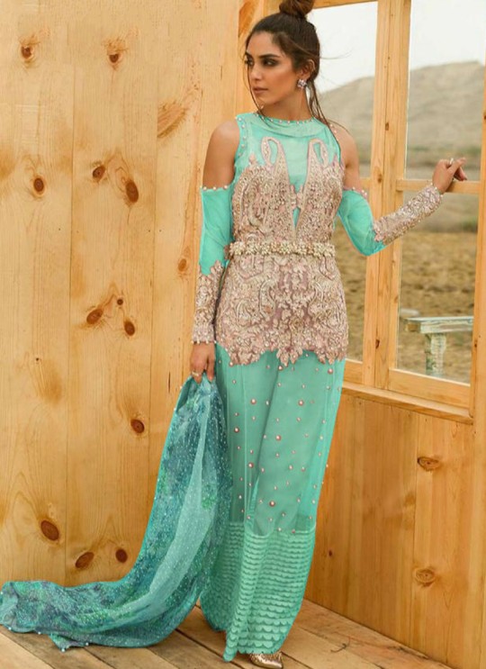 Net Green Pakistani Suit For Mehandi Ceremony SC/017219