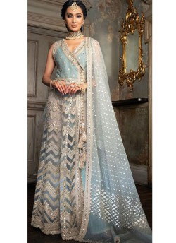 Festival Wear Net Pakistani Suit In Grey Color SC/017162