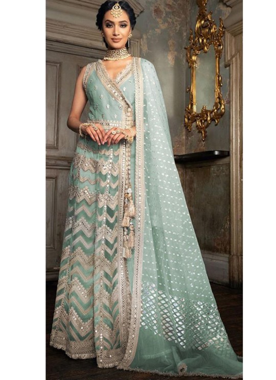 Festival Wear Net Pakistani Suit In Turquoise Color SC/017159