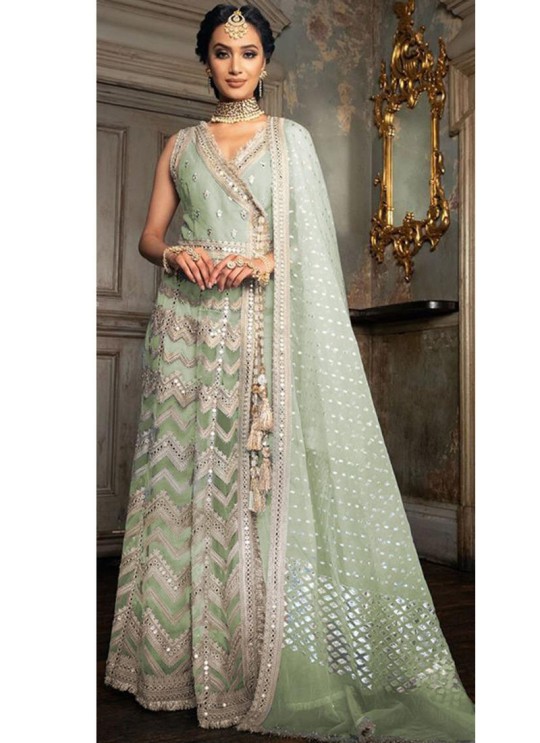 Festival Wear Net Pakistani Suit In Green Color SC/017161