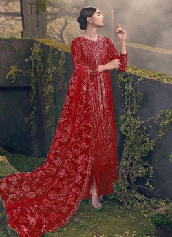 Red Net Party Wear Pakistani Suit SC/014448