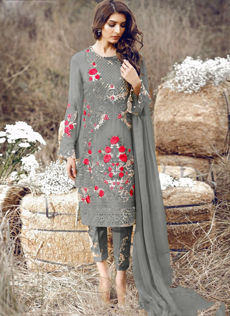 Shop Grey Georgette Party Wear Wear Pakistani Suit SC 014177 Online Fepic 3004A