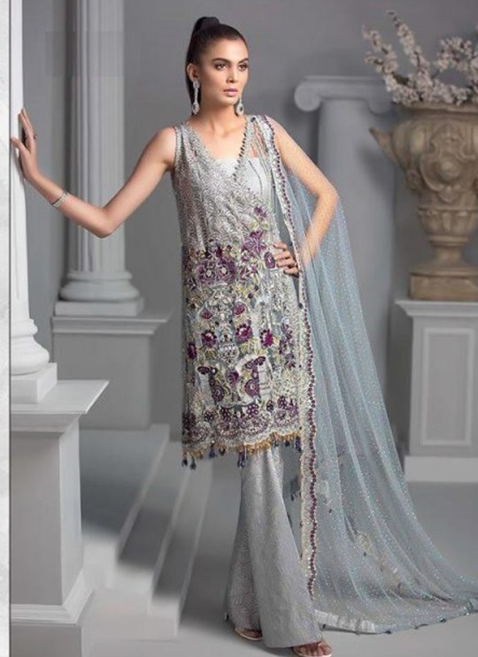 Grey Net Party Wear Pakistani Suit SC/015604
