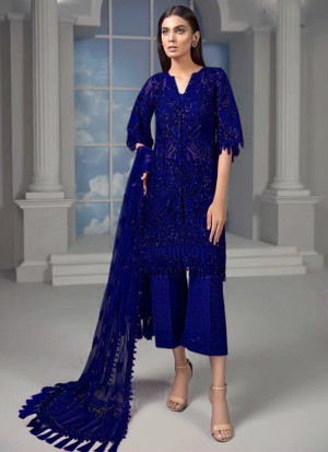 simple navy blue dress pakistani Mahnur Husn-e-Jahan Navy Blue Pakistani Lawn Suit for Parties main image 0