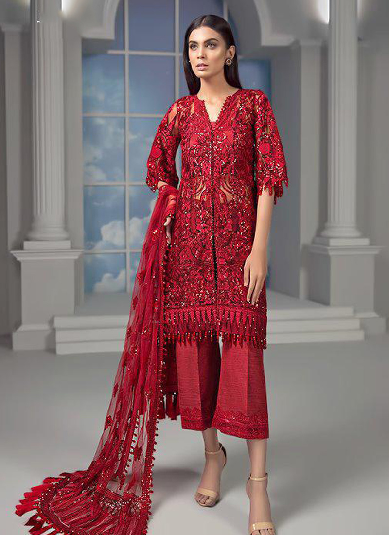 Shop Red Net Party Wear Wear Pakistani Suit SC 015369 Online Shree Fab 8144B