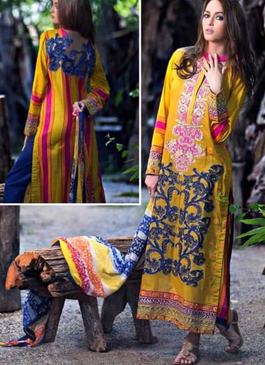 Yellow Cambric Cotton Festival Wear Pakistani Suit SC/015069