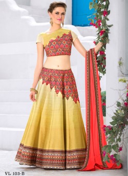 Yellow Silk Wedding Wear 2 in 1 A-Line Lehenga & Gown  A-Line Lehenga Signature Collection Season 1 VL103B By Vastreeni