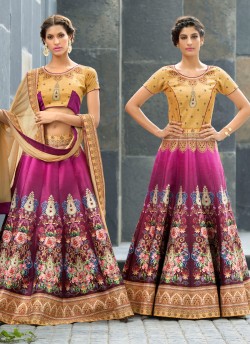 Beige Silk Wedding Wear 2 in 1 A-Line Lehenga & Gown  A-Line Lehenga Signature Collection Season 1 VL105D By Vastreeni