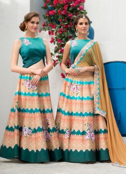 Teal Green Silk Wedding Wear 2 in 1 A-Line Lehenga & Gown  A-Line Lehenga Signature Collection Season 1 VL106B By Vastreeni