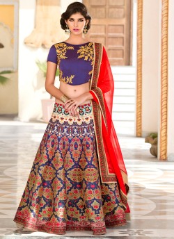 Blue Pure Satin Wedding Wear 2 in 1 A-Line Lehenga & Gown  A-Line Lehenga Signature Collection Season 1 VL107A By Vastreeni