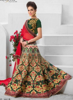 Green Pure Satin Wedding Wear 2 in 1 A-Line Lehenga & Gown  A-Line Lehenga Signature Collection Season 1 VL107B By Vastreeni