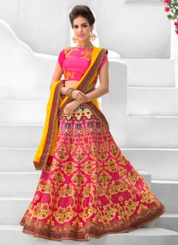 Pink Pure Satin Wedding Wear 2 in 1 A-Line Lehenga & Gown  A-Line Lehenga Signature Collection Season 1 VL107C By Vastreeni