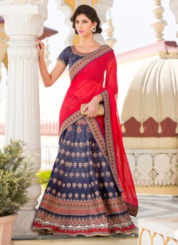 Blue Pure Satin Wedding Wear 2 in 1 A-Line Lehenga & Gown  A-Line Lehenga Signature Collection Season 1 VL108A By Vastreeni