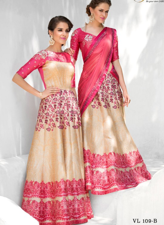 Pink Silk Wedding Wear 2 in 1 A-Line Lehenga & Gown  A-Line Lehenga Signature Collection Season 1 VL109B By Vastreeni