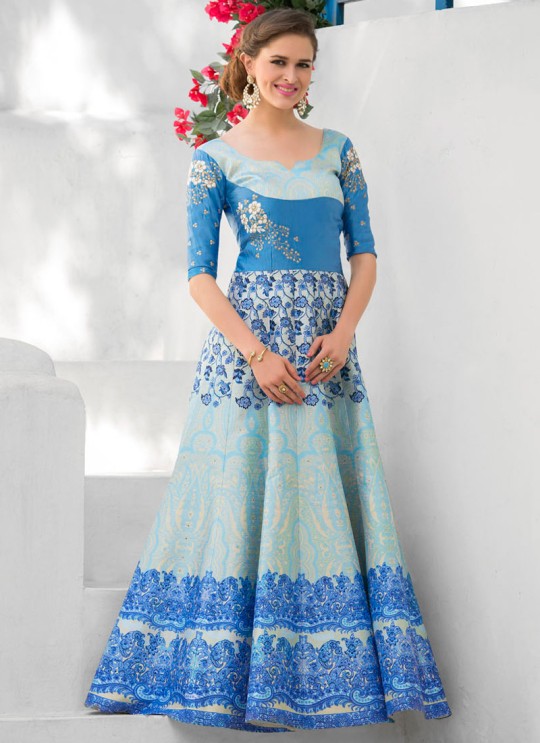 Blue Silk Wedding Wear 2 in 1 A-Line Lehenga & Gown  A-Line Lehenga Signature Collection Season 1 VL109C By Vastreeni
