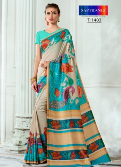 Sea Green Tussar Silk Party & Festival Wear Digital Printed Sarees Tussar Silk Vol-1 T-1403 By Saptrangi