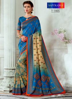 Blue Tussar Silk Party & Festival Wear Digital Printed Sarees Tussar Silk Vol-1 T-1405 By Saptrangi