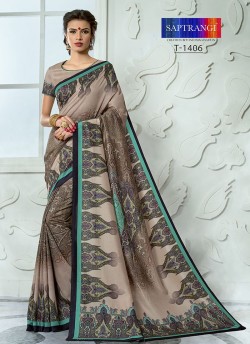 Brown Tussar Silk Party & Festival Wear Digital Printed Sarees Tussar Silk Vol-1 T-1406 By Saptrangi