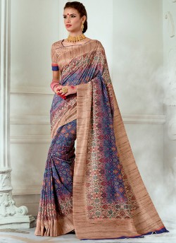 Brown Tussar Silk Party & Festival Wear Digital Printed Sarees Tussar Silk Vol-1 T-1410 By Saptrangi