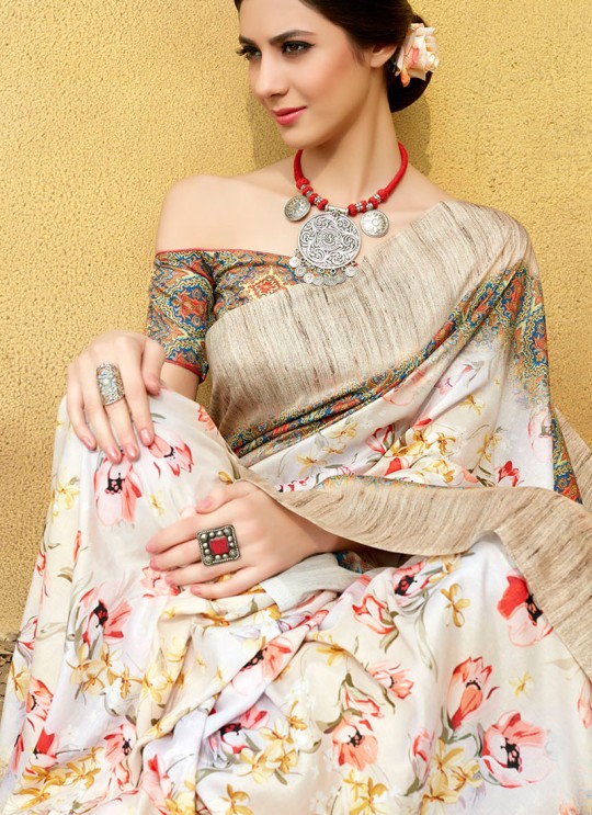 Multicolor Tussar Silk Party & Festival Wear Digital Printed Sarees Signature Saree Collection-2 T-1501 By Saptrangi
