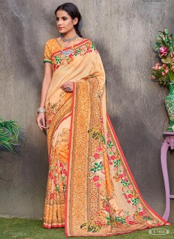 Orange Tussar Silk Party & Festival Wear Digital Printed Sarees Signature Saree Collection-2 T-1503 By Saptrangi