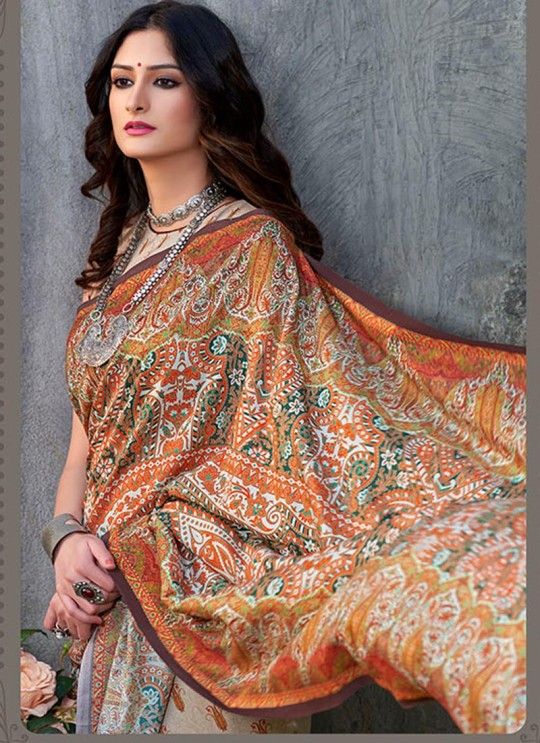 Multicolor Tussar Silk Party & Festival Wear Digital Printed Sarees Signature Saree Collection-2 T-1504 By Saptrangi