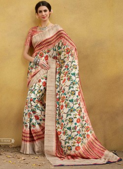 Multicolor Tussar Silk Party & Festival Wear Digital Printed Sarees Signature Saree Collection-2 T-1510 By Saptrangi