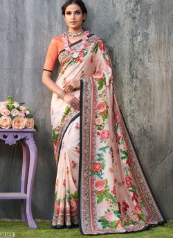 Orange Tussar Silk Party & Festival Wear Digital Printed Sarees Signature Saree Collection-2 T-1513 By Saptrangi