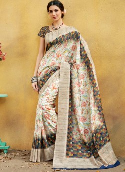 Multicolor Tussar Silk Party & Festival Wear Digital Printed Sarees Signature Saree Collection-2 T-1514 By Saptrangi