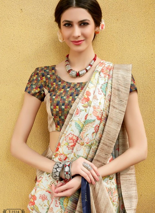 Multicolor Tussar Silk Party & Festival Wear Digital Printed Sarees Signature Saree Collection-2 T-1514 By Saptrangi