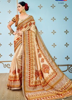 Beige Banarsi Silk Party & Festival Wear Digital Printed Sarees Style Sutra 1601 Series T-1601 By Saptrangi