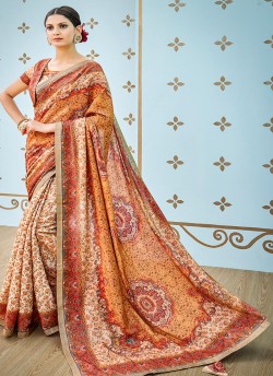 Multicolor Banarsi Silk Party & Festival Wear Digital Printed Sarees Style Sutra 1601 Series T-1607 By Saptrangi