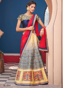 Blue Silk Wedding & Party Wear 2 in 1 Lehenga Gown 201 Series SL-203 By Saptrangi