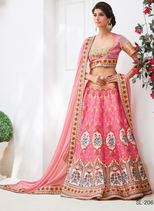 Pink Silk Wedding & Party Wear 2 in 1 Lehenga Gown 201 Series SL-206 By Saptrangi